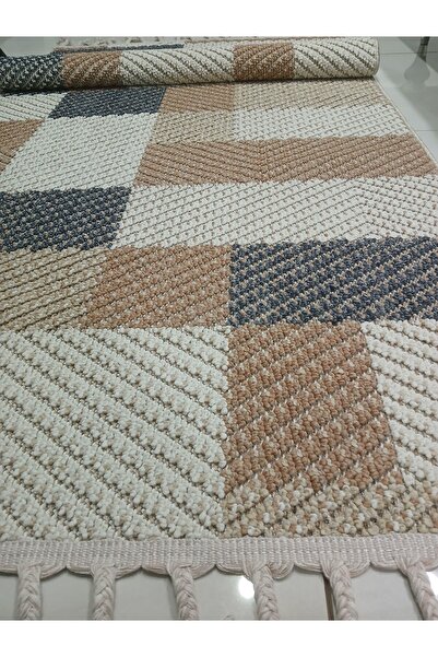 ENTİ Dekorenti Bukle 1405 sarı antialerjik leke tutmaz silinebilir  örgü saçaklı yolluk halı paspas