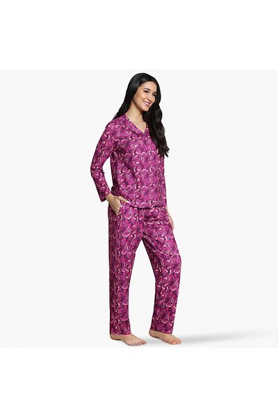 Zivame Zivame Leaf Print Pyjama Set