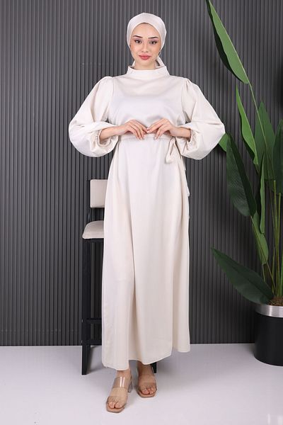 İmajButik Βραδινό φόρεμα Stone Judge Collar Balloon Sleeve Satin