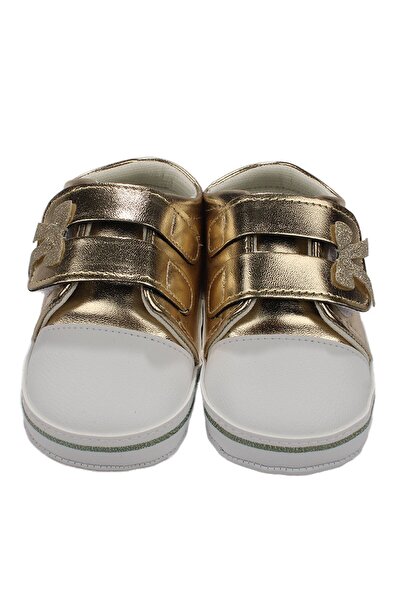 bebegen Baby Girl Metallic Yellow Gold Glitter Bow Velcro Leather Shoes