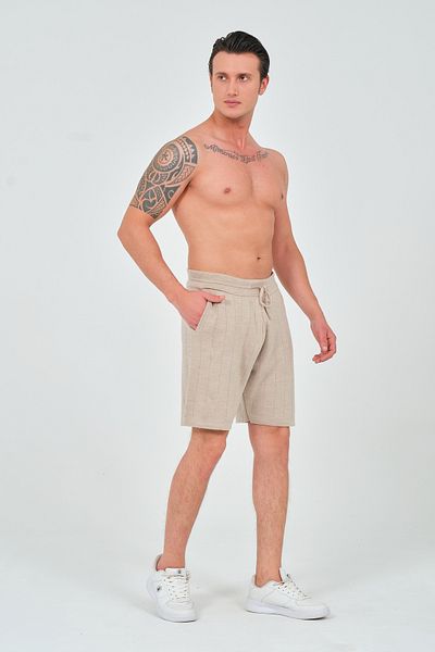 RELAXL Unisex Χαλαρή Ταιρία Στεγνή Ζακέτα Σκούρο Μπεζ Ριγωτή Τρίκωρη Βερμούδα