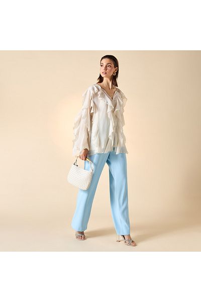 Iconic Ruffle Detail Top with V-neck and Long Sleeves