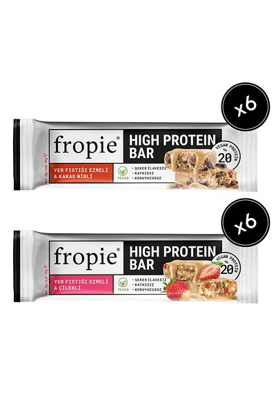 FROPİE Fropie Vegan High Protein Bar Set of 12 - Peanut Butter & Strawberry & Cocoa Nibs