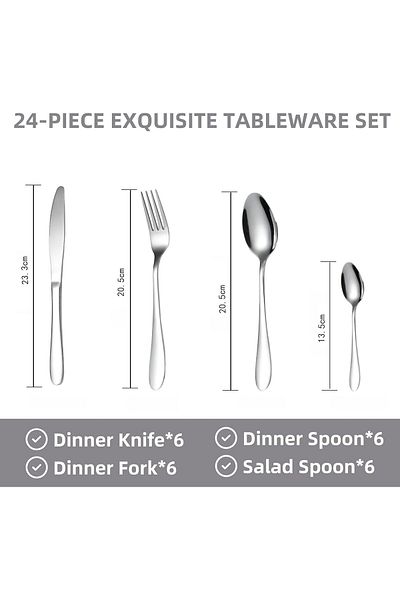 COOYA 24Pcs Silverware Set, Cutlery Service for 6, Dishwasher Safe, Suitable for Dinner, Bnquet, Parties