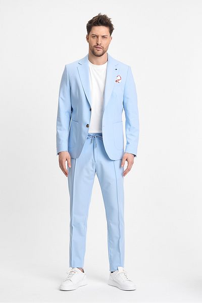 Frappoli Wilson Men's Ice Blue Cotton Blended Summer Cool Fabric Slim Fit 2-Piece Suit