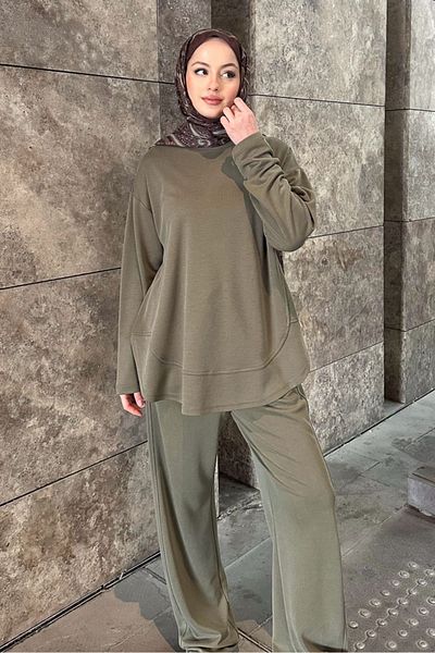 Ovn. Curved Cut Detailed Sports Suit - Khaki