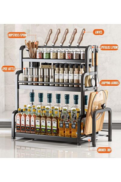 COOYA 3 Tier Kitchen Spice Rack, Versatile Countertop Steel Seasoning Organizer Racks for Kitchen Storage