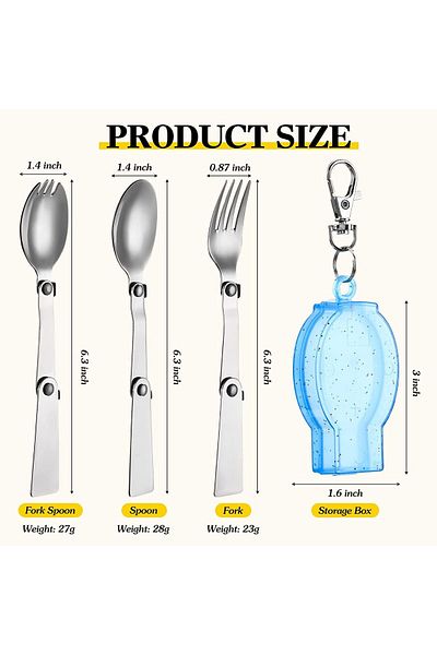 COOYA 3Pcs Portable Flatware Set, Stainless Steel Foldable Fork Spoon with Case, for Travel Camping
