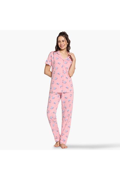 Zivame Zivame All-Over Cat Print Pyjama Set