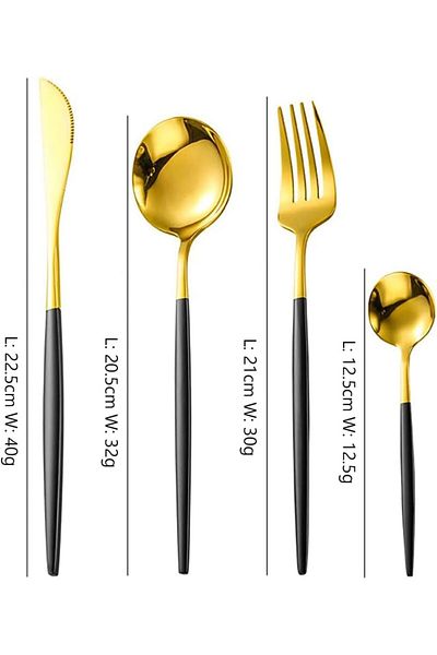 COOYA Flatware Set, 24-Piece Cutlery Set Service for 6, Mirror Polished Utensil Set (Black/gold)