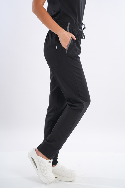 Nur Medikal Giyim Μαύρο υφασμάτινο παντελόνι Terikoton με ελαστική μέση