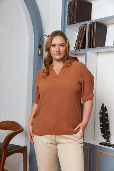 RMG Large Size Blouse with Sleeve Slit Detail