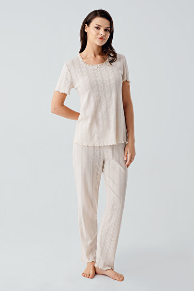 Artış Short Sleeve Openwork Stretchy Cotton Pajama Suit