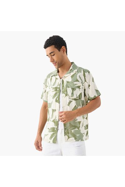 Lee Cooper Lee Cooper All-Over Print Camp Collar Shirt with Short Sleeves