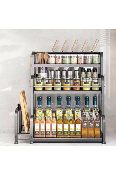 COOYA 3 Tier Kitchen Spice Rack, Versatile Countertop Steel Seasoning Organizer Racks for Kitchen Storage