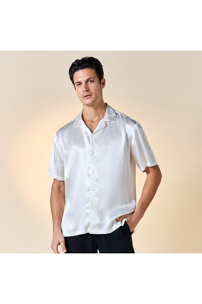Iconic Regular Fit Shirt with Camp Collar and Short Sleeves