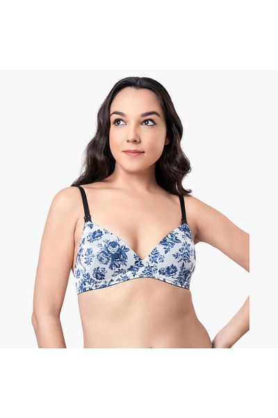 Aadaraya Aadaraya Printed Balconette Bra with Adjustable Straps