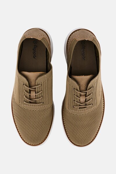 Algspar Men Brand Logo Lace Up Casual Shoes, Dark Khaki