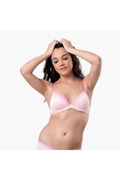 Aadaraya Aadaraya Lace Detail Demi Bra with Hook and Eye Closure