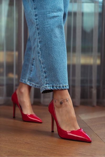 NİŞANTAŞI SHOES Vanessa Damen-Stiletto aus rotem Lackleder mit spitzer Zehenpartie