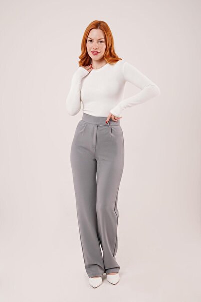 TUA MODA Tua Moda Gray Trousers with Velcro Closure Detail