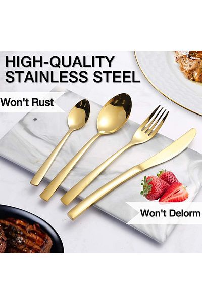 COOYA 24PCS Gold Silverware Set, Service for 4, Home, Restaurant, Dishwasher Safe, Dishwasher Safe
