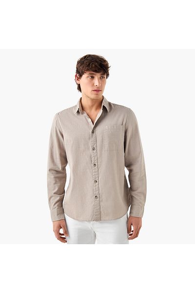 Lee Cooper Lee Cooper Regular Fit Linen Blend Shirt with Long Sleeves