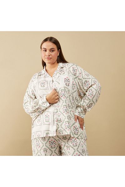 FAV All-Over Floral Print Long Sleeves Shirt and Pyjama Set