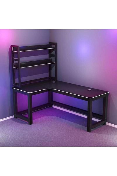 1st L-Shaped Computer Table with Office Shelves 120x80cm - Black