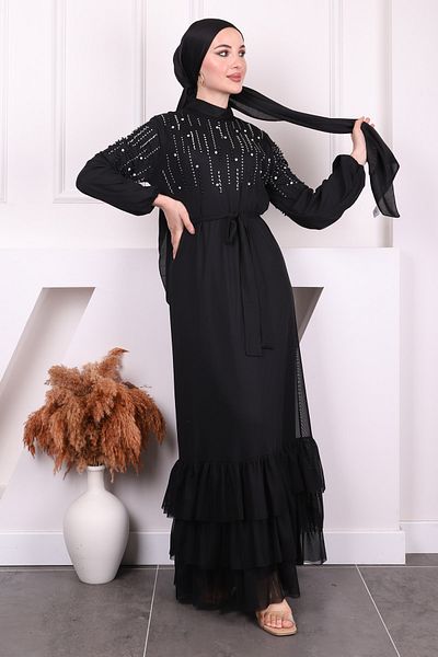İmajButik Βραδινό φόρεμα σιφόν με βολάν μαύρη φούστα