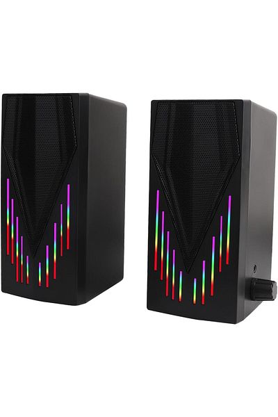 COOYA PC Speakers, Colorful Lighting, USB Powered, 3.5mm Aux Input, Enhanced Stereo Sound, Headphone Jack