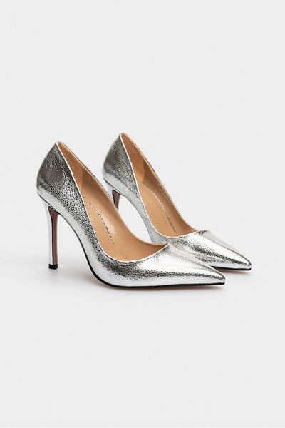NİŞANTAŞI SHOES Dámské jehlové boty Vanessa se stříbrným vzorem se špičatou špičkou