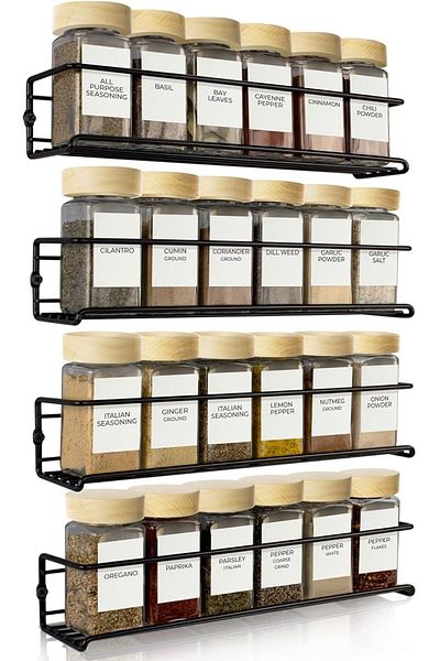 COOYA Space Saving Spice Rack Organizer, Easy To Install Set of 4 Hanging Racks, Seasoning Jar Organizer