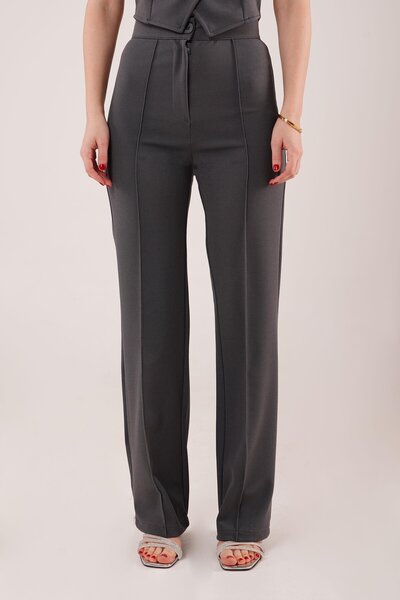 etol textile    Single Button Gray Trousers with Front Stitching Detail