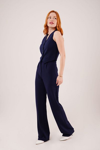 leyla sanat sanata yeni bir bakış açısı Leyla Sanat a New Perspective on Art Velcro Closure Detailed Navy Blue Pants