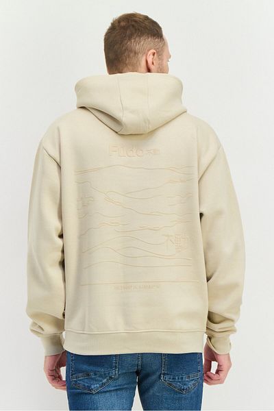 Fudo Men Hooded Long Sleeve Graphic Print Sweatshirt, Beige