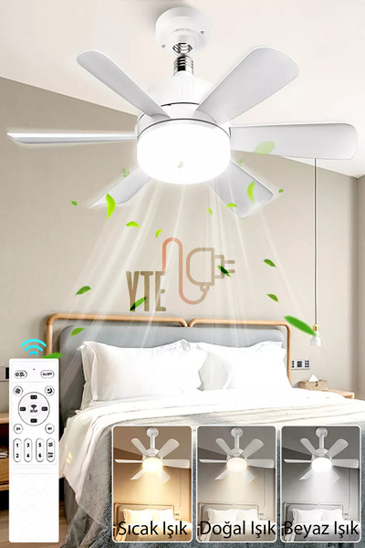 YTE Sessiz 6 Kanatlı Dim Işıklı Uzaktan Kumandalı E27 Duy Işıklı Tavan Vantilatörü