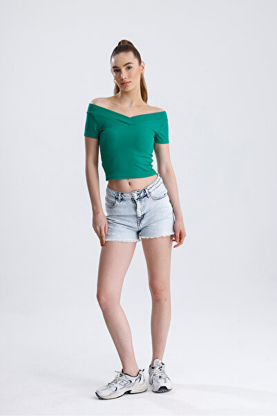 FV Women's Short Sleeve Bustier Crop-Fit Mixed Front to under