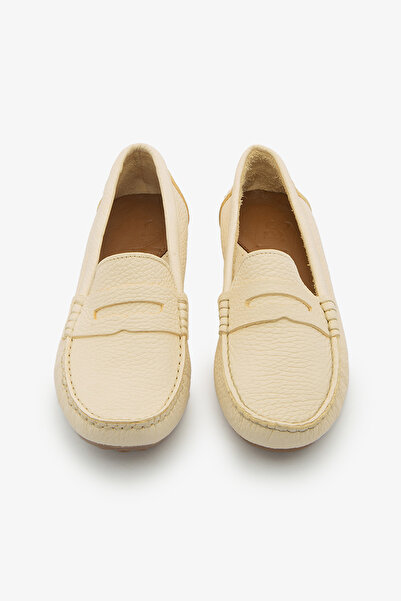 SAYL Bej Fiyonk Detaylı Hakiki Deri Loafer Ayakkabı Kadın Babet