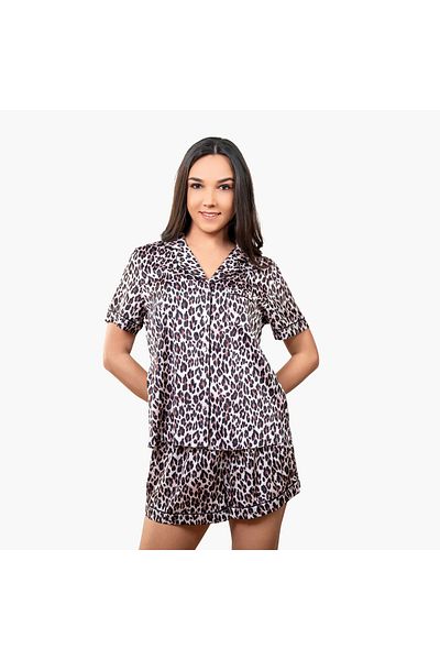 Aadaraya Aadaraya Animal Print Shirt and Shorts Set