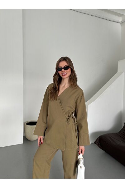 Laluvia Olíva Gabardine kimonó készlet - 8629