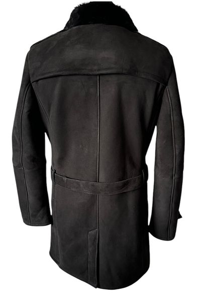 asus deri Black Genuine Suede Sheep Fur Men's Trench Coat - Burb