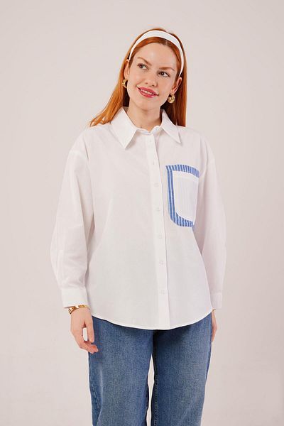 Modayakamoz Cămașă albă cu buzunar în dungi