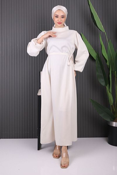 İmajButik Βραδινό φόρεμα Stone Judge Collar Balloon Sleeve Satin
