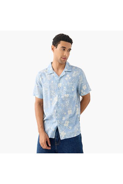 Lee Cooper Lee Cooper All-Over Print Camp Collar Shirt with Short Sleeves