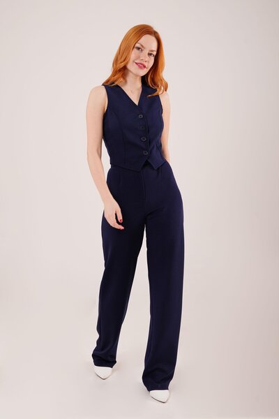 TUA MODA Tua Moda Navy Blue Trousers with Velcro Closure Detail