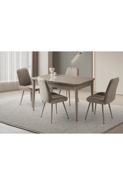 Evistro Kelebek Cappicino Ahşap Salon Yemek Masa Sandalye Takımı 4 Fulya Sand...