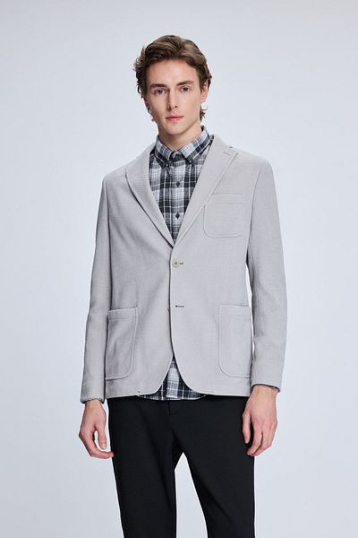 Hatemoğlu Gray Comfort Fit Patterned Mono Collar Classic Jacket