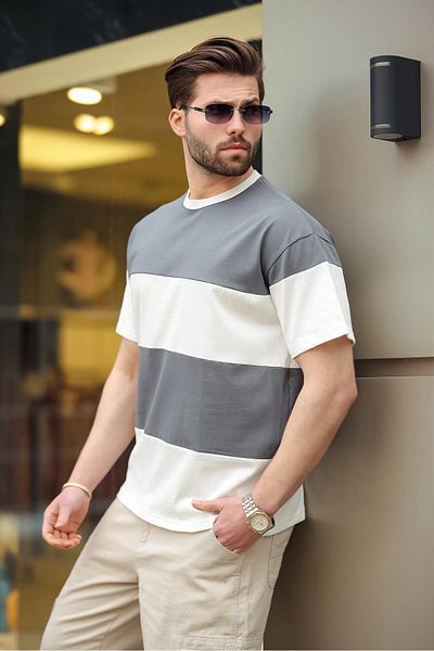 Madmext Μπλουζάκι καπνιστού Oversize Color Block Crew Neck 7020