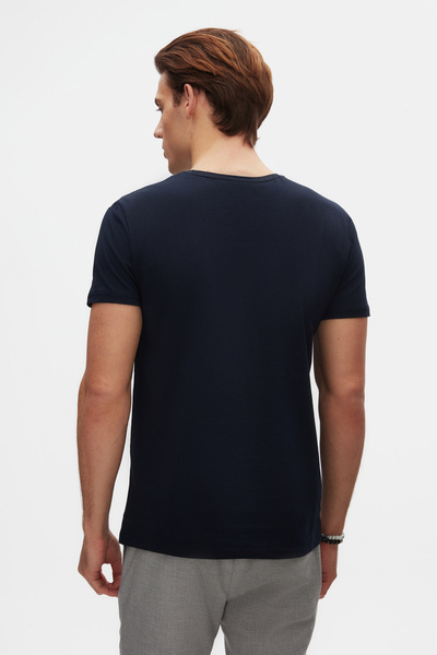 D'S Damat Ds Damat Slim Fit Lacivert Bisiklet Yaka %100 Pamuklu Nefes Alabilen T-Shirt